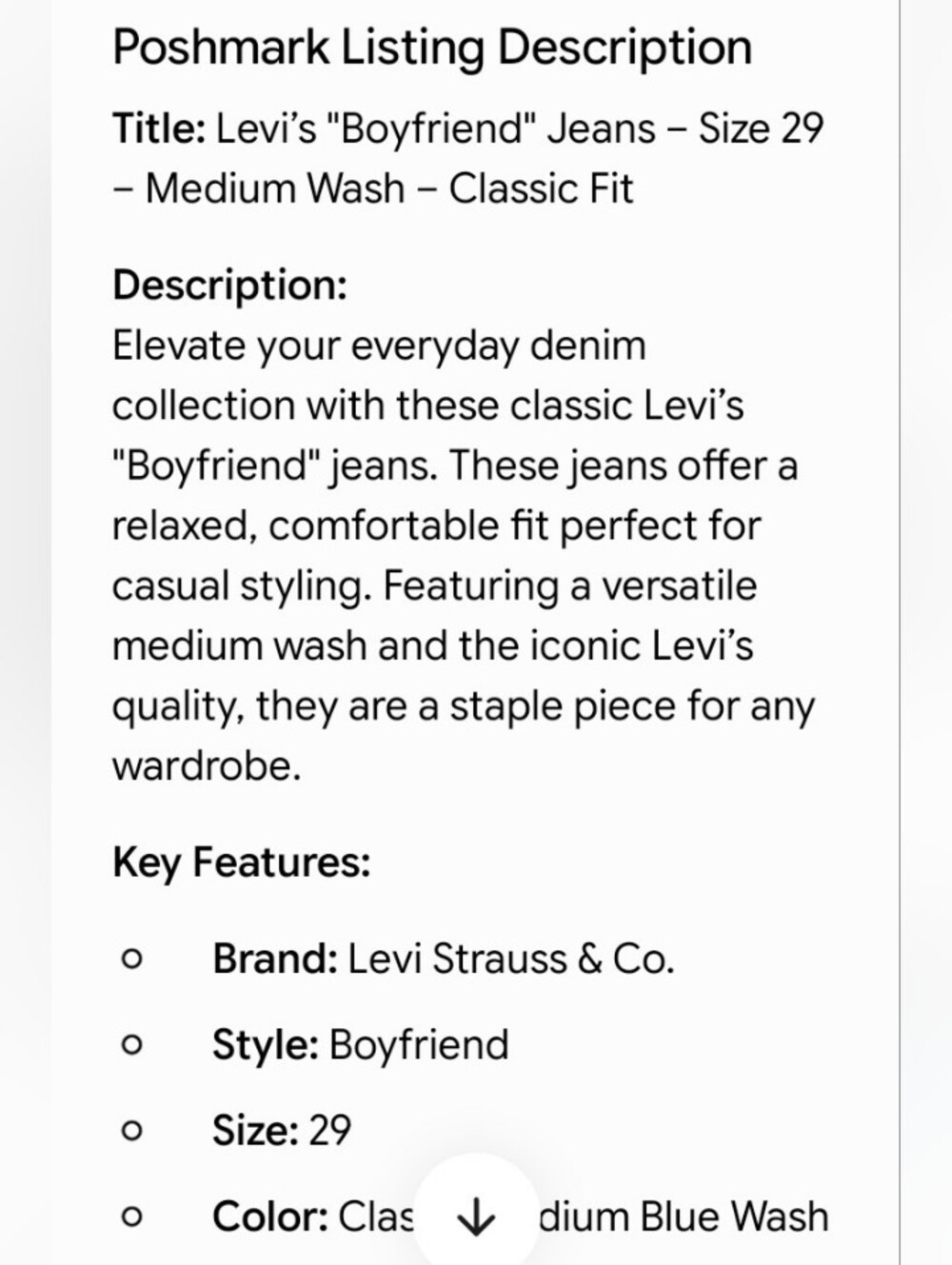 Levi's Women's "Boyfriend" Cropped Jeans Classic Mid Blue , Size 29 - Picture 10 of 11